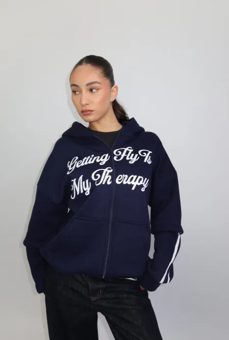 Hoofdbeeld PRIORITY - GETTING FLY IS MY THERAPY ZIPPER NAVY 